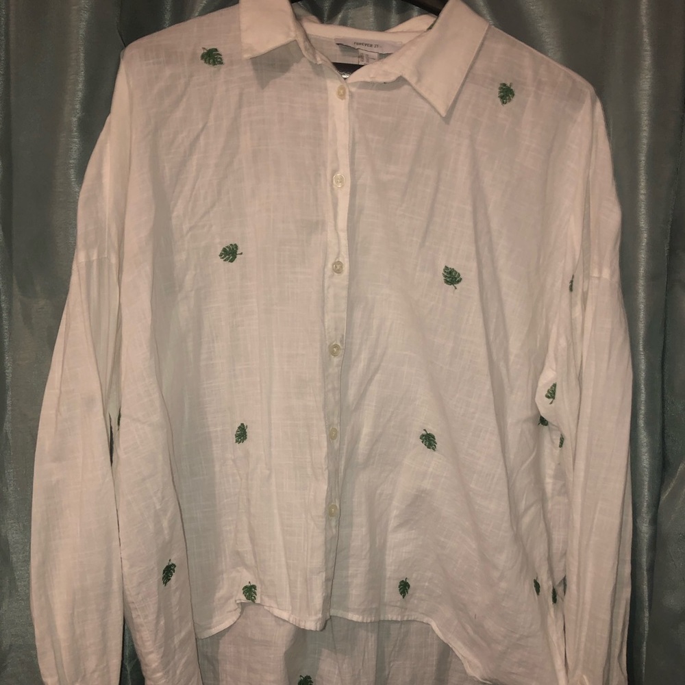 White pattern button down shirt